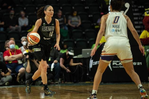 Sue Bird (10 Seattle Storm) during the Womens National Basketball Association Playoff game between Seattle Storm v Phoenix Mercury at Angel of the Winds Arena in Everett, Washington. Womens National Basketball Association Playoff game between Seat 