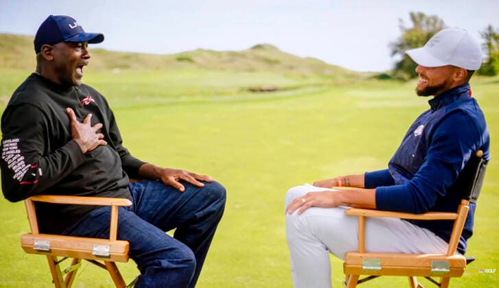 Sport Bilder des Tages September 27, 2021 - Kohler, Wisconsin, USA. - Basketball greats MICHAEL JORDAN and STEPH CURRY sit down at Whistling Straits, site of the Ryder Cup, to talk golf. Kohler U.S. - ZUMAce6_ 20210927_zaf_ce6_009 Copyright: xNbcxGolfx