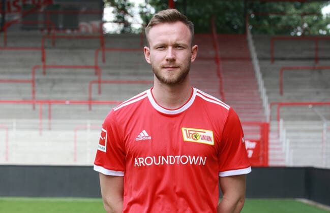 Cedric Teuchert Fußball Fussball Bundesliga Herren DFL Porträttermin Saison 2020 2021 08.2021 1.FC Union Berlin FCU Kader, Vorstellung, Präsentation, Pressetermin, Portrait Porträt