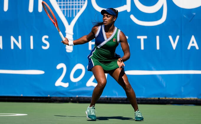 Sport Bilder des Tages September 28, 2021, CHICAGO, UNITED STATES: Sloane Stephens of the United States in action during the first round of the 2021 Chicago Fall Tennis Classic WTA, Tennis Damen 500 tennis tournament against Tamara Zidansek of Slovenia CHICAGO UNITED STATES - ZUMAa181 20210928_zaa_a181_158 Copyright: xRobxPrangex