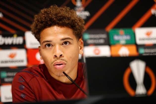 ANTWERPEN, BELGIUM - SEPTEMBER 29 : Manuel Benson forward of Antwerp FC during the press conference, PK, Pressekonferenz and training session the day before the Europa League Group D game between Royal Antwerp and Eintracht Frankfurt on September 29, 2021 in Antwerpen, Belgium, 29 09 2021 ( Antwerp FC v Eintracht Frankfurt - Europa League Day_1 PhotoNews Panoramic 