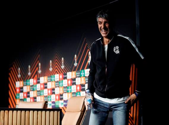 Real Sociedad s head coach Imanol Alguacil attends a press conference, PK, Pressekonferenz held on the eve of their UEFA Europa League match against Monaco, in San Sebastian, Spain, 29 September 2021. Press conference of Real Sociedad !ACHTUNG: NUR REDAKTIONELLE NUTZUNG!  Copyright: xJavierxEtxezarretax GRAFCAV9024 20210929-2c07c74c13d6e93efca8117bc44ebe3a0a4c7192