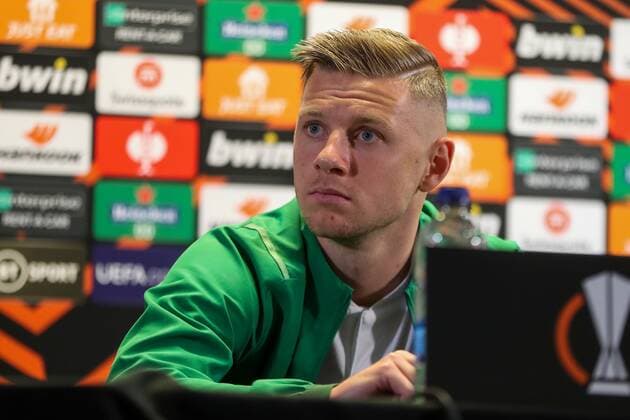 SOCCER - UEFA EL, West Ham vs Rapid LONDON,ENGLAND,29.SEP.21 - SOCCER - UEFA Europa League, group stage, West Ham United vs SK Rapid Wien, preview, press conference, PK, Pressekonferenz Rapid. Image shows Maximilian Ullmann (Rapid).  GEPAxpictures xPhilippxBrem