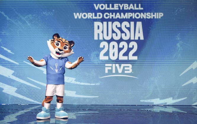 MOSCOW, RUSSIA â€“ SEPTEMBER 30, 2021: The official mascot, a Siberian tiger nicknamed Tigrosha, is seen during the drawing of lots ceremony for the 2022 FIVB Volleyball Men s World Championship, WM, Weltmeisterschaft at Irina Viner-Usmanova Gymnastics Palace. The 2022 FIVB Volleyball Men s World Championship is scheduled to be held in ten Russian cities from 26 August to 11 September 2022. Valery Sharifulin TASS  TS1128C9