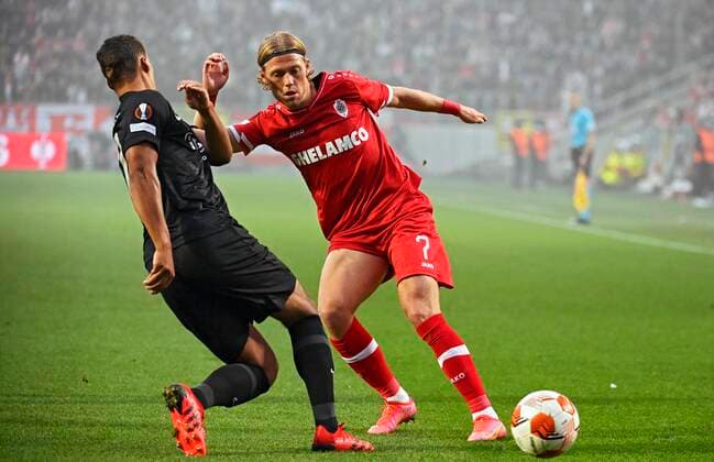ANTWERPEN, BELGIUM - SEPTEMBER 30 : Viktor Fischer forward of Antwerp FC pictured during uefa europa league match between FC Antwerp and Eintracht Frankfurt on september 30, 2021 in Antwerpen, Belgium, 30 09 2021 ( FC Antwerp v Eintracht Frankfurt PhotoNews Panoramic 