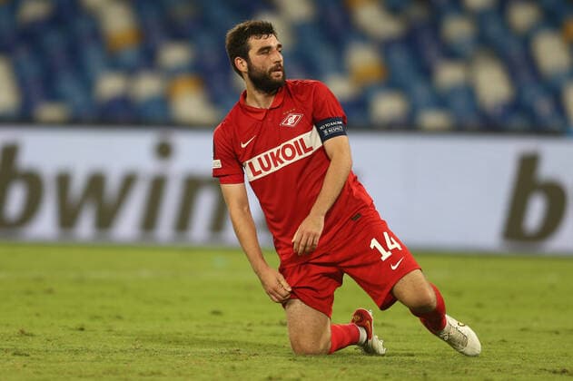 Italy: Europa League football match SSC Napoli vs Spartak Mosca Spartak Mosca s Russian defender Georgi Dzhikiya looks during the UEFA Europa League first round day three Group C football match between SSC Napoli and Spartak Mosca at the Diego Armando Maradona Stadium in Naples, southern Italy, on September 30, 2021. ABPH2979 Copyright: xAntonioxBalascox