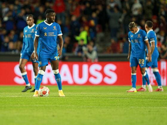 Mandatory Credit: Photo by Milan Kammermayer Shutterstock (12516383au) Fashion Sakala of Rangers looks dejected after the 1st goal scored by David Hancko of Sparta Prague Sparta Prague v Rangers, UEFA Europa League Group A, Football, Generali Arena, Prague, Czech Republic - 30 Sep 2021 Sparta Prague v Rangers, UEFA Europa League Group A, Football, Generali Arena, Prague, Czech Republic - 30 Sep 2021 Copyright: xMilanxKammermayer Shutterstockx 12516383au