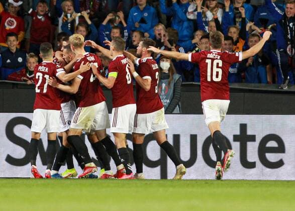 Mandatory Credit: Photo by Milan Kammermayer Shutterstock (12516383at) David Hancko of Sparta Prague celebrates scoring the 1st goal Sparta Prague v Rangers, UEFA Europa League Group A, Football, Generali Arena, Prague, Czech Republic - 30 Sep 2021 Sparta Prague v Rangers, UEFA Europa League Group A, Football, Generali Arena, Prague, Czech Republic - 30 Sep 2021 Copyright: xMilanxKammermayer Shutterstockx 12516383at