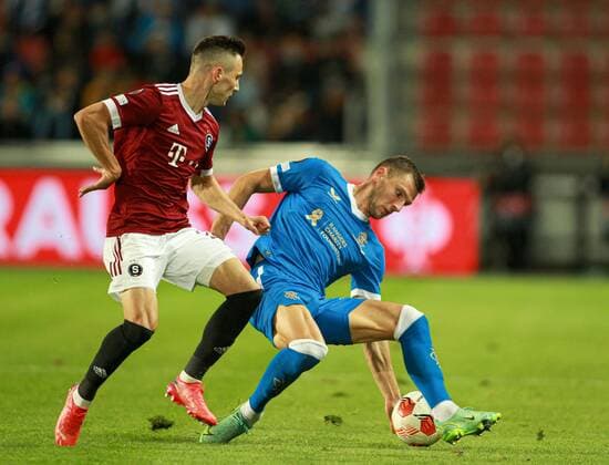 Mandatory Credit: Photo by Milan Kammermayer Shutterstock (12516383ak) Jakub Pesek of Sparta Prague and Borna Barisic of Rangers Sparta Prague v Rangers, UEFA Europa League Group A, Football, Generali Arena, Prague, Czech Republic - 30 Sep 2021 Sparta Prague v Rangers, UEFA Europa League Group A, Football, Generali Arena, Prague, Czech Republic - 30 Sep 2021 Copyright: xMilanxKammermayer Shutterstockx 12516383ak