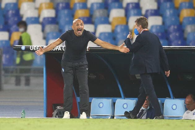 Italy: Europa League football match SSC Napoli vs Spartak Mosca SSC Napoli s Italian coach Luciano Spalletti gesticulate during the UEFA Europa League first round day three Group C football match between SSC Napoli and Spartak Mosca at the Diego Armando Maradona Stadium in Naples, southern Italy, on September 30, 2021. ABPH3211 Copyright: xAntonioxBalascox