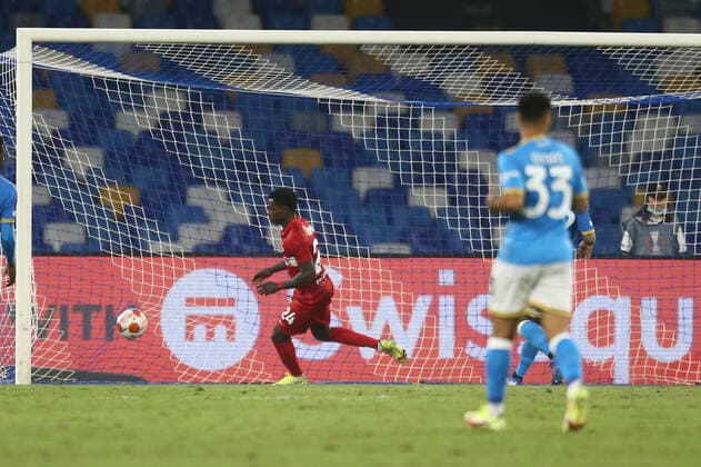 Italy: Europa League football match SSC Napoli vs Spartak Mosca Spartak Mosca sÊDutch midfielder Quincy Promes celebrates after scoring a goal during the UEFA Europa League first round day three Group C football match between SSC Napoli and Spartak Mosca at the Diego Armando Maradona Stadium in Naples, southern Italy, on September 30, 2021. ABPH3662 Copyright: xAntonioxBalascox