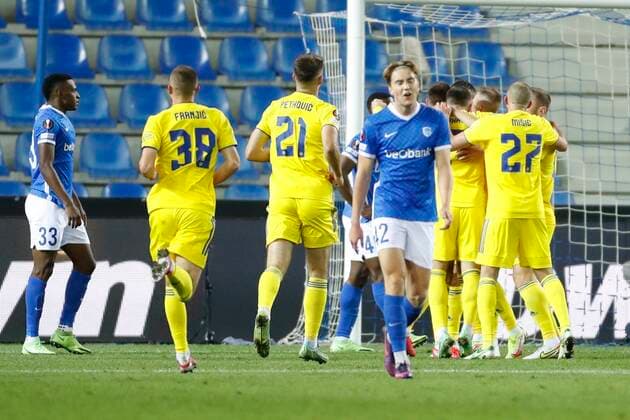 GENK, BELGIUM - SEPTEMBER 30 : Luka Ivanusec midfielder of Dinamo Zagreb celebrates after scoring during the UEFA Europa League Group stage H match between KRC Genk and Dinamo Zagreb on September 30, 2021 in Genk, Belgium, 30 09 2021 ( KRC Genk v Dinamo Zagreb - UEFA Europa League PhotoNews Panoramic 