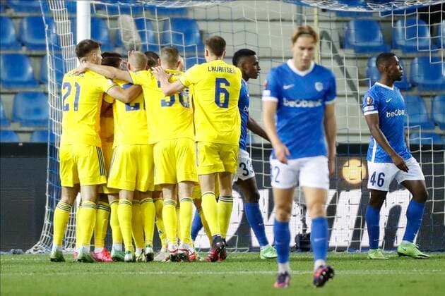 GENK, BELGIUM - SEPTEMBER 30 : Luka Ivanusec midfielder of Dinamo Zagreb celebrates after scoring during the UEFA Europa League Group stage H match between KRC Genk and Dinamo Zagreb on September 30, 2021 in Genk, Belgium, 30 09 2021 ( KRC Genk v Dinamo Zagreb - UEFA Europa League PhotoNews Panoramic 