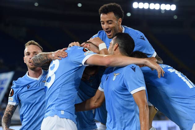 Soccer, europa league match , SS Lazio v Lokomotiv Moscow Toma Basic of SS Lazio celebrate after score the goal during the Europa League match between SS Lazio v Lokomotiv Moscow at Olimpico stadium in Rome, Italy, September 30, 2021. Imago-Images Emmefoto Copyright: xImago-Images Emmefotox