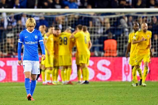 GENK, BELGIUM - SEPTEMBER 30 : Junya Ito forward of KRC Genk during the UEFA Europa League Group stage H match between KRC Genk and Dinamo Zagreb on September 30, 2021 in Genk, Belgium, 30 09 2021 ( KRC Genk v Dinamo Zagreb - UEFA Europa League PhotoNews Panoramic 