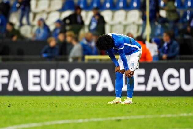 GENK, BELGIUM - SEPTEMBER 30 : deception of Genk - Angelo Preciado defender of KRC Genk during the UEFA Europa League Group stage H match between KRC Genk and Dinamo Zagreb on September 30, 2021 in Genk, Belgium, 30 09 2021 ( KRC Genk v Dinamo Zagreb - UEFA Europa League PhotoNews Panoramic 
