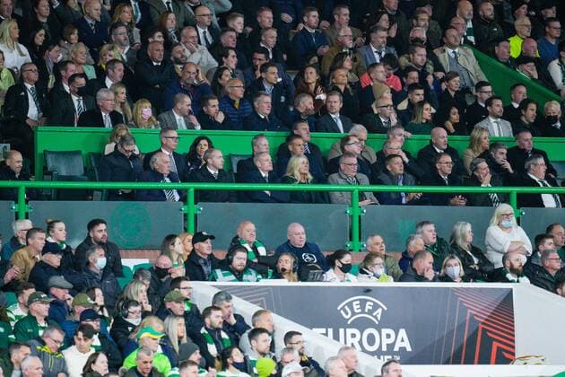 Mandatory Credit: Photo by Stuart Wallace Shutterstock (12516265ag) Celtic major shareholder Dermot Desmond sits in the front row of the directors box, far left. Celtic v Bayer Leverkusen, UEFA Europa League, Group G, Football, Celtic Park, Glasgow, UK - 30 Sep 2021 EDITORIAL USE ONLY No use with unauthorised audio, video, data, fixture lists, club league logos or live services. Online in-match use limited to 120 images, no video emulation. No use in betting, games or single club league player publications. Celtic v Bayer Leverkusen, UEFA Europa League, Group G, Football, Celtic Park, Glasgow, UK - 30 Sep 2021 EDITORIAL USE ONLY No use with unauthorised audio, video, data, fixture lists, club league logos or live services. Online in-match use limited to 120 images, no video emulation. No use in betting, games or single club league player publications. Copyright: xStuartxWallace Shutterstockx 12516265ag