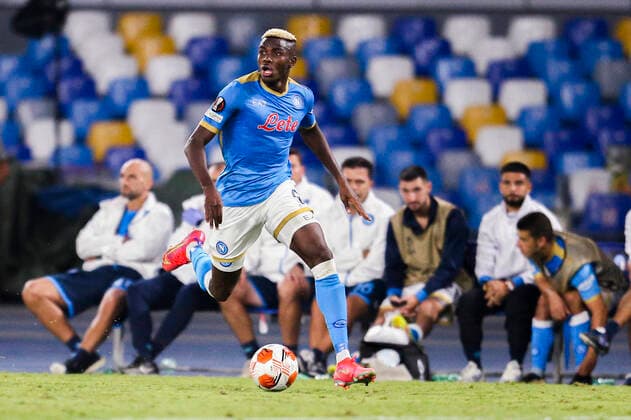 Italy: Europa League football match SSC Napoli vs Spartak Mosca SSC Napoli s Nigerian striker Victor Osimhen controls the ball during the UEFA Europa League first round day three Group C football match between SSC Napoli and Spartak Mosca at the Diego Armando Maradona Stadium in Naples, southern Italy, on September 30, 2021. ABPH3625 Copyright: xAntonioxBalascox