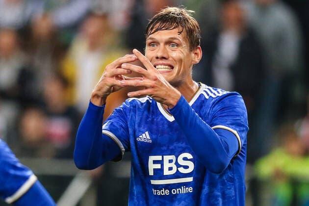 (211001) -- WARSAW, Oct. 1, 2021 -- Janik Vestergaard of Leicester reacts during the Europa League Group C football match between Legia Warsaw and Leicester City in Warsaw, Poland, Sept. 30, 2021. ) (SP)POLAND-WARSAW-FOOTBALL-EUROPA LEAGUE-LEGIA WARSAW-LEICESTER CITY AdamxStarszynski 