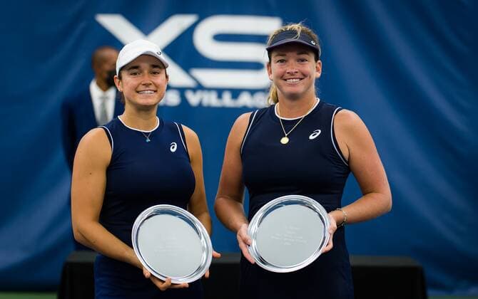 Mandatory Credit: Photo by Rob Prange Shutterstock (12471262aj) Caroline Dolehide & CoCo Vandeweghe of the United States with their trophies after the doubles final of the 2021 Chicago Fall Tennis Classic WTA, Tennis Damen 500 tennis tournament Chicago Fall Tennis Classic 2021, Tennis, Chicago, USA - 03 Oct 2021 Chicago Fall Tennis Classic 2021, Tennis, Chicago, USA - 03 Oct 2021  Copyright: xRobxPrange Shutterstockx 12471262aj