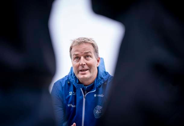 Landstraener Kasper Hjulmand under mixed zone og traening med herrelandsholdet i fodbold i Helsingoer mandag den 4. oktober 2021.. , Copenhagen Denmark