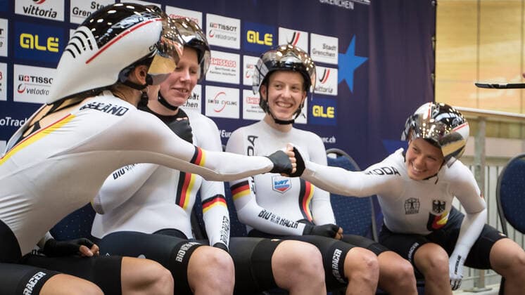 2021 UEC TRACK ELITE EUROPEAN CHAMPIONSHIPS, 05.10.2021 Womens team pursuit, Laura SUESSEMILCH (GERMANY) Mieke KROEGER (GERMANY) Lena Charlotte REISSNER (GERMANY) Franziska BRAUSSE (GERMANY) at the 2021 UEC Track Elite European Championships on Tuesday, October 5, 2021 in Grenchen, Switzerland Copyright: xBEAUTIFULxSPORTS OlafxRellischx