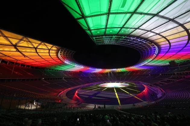 UEFA EURO, EM, Europameisterschaft,Fussball 2024 Brand Launch BERLIN, GERMANY - OCTOBER 05: A general view the UEFA EURO 2024 Logo and Brand Launch at Olympiastadion on October 05, 2021 in Berlin, Germany. (Photo by Alexander Hassenstein Getty Images for DFB) Berlin Olympiastadion Berlin Germany