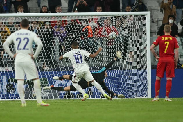 Turin, Italy - 07.10.2021: MBAPPE (FRA) score the penalty and celebrates in the semifinals Uefa Nations League football match Belgium vs France at Allianz Arena Stadium in Turin on october 07th 2021.  Copyright: xMarcoxIacobuccix xIPAx xMarcoxIacobuccix 0