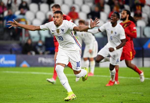 Torino, Italy - October 07 : Kylian Mbappe forward of France during the UEFA Nations League Finals 2021 Semi-Final match between Belgium and France on October 7, 2021 in Torino, Italy, 7 10 2021 ( Belgium v France UEFA Nations League Semi-Final PhotoNews Panoramic 