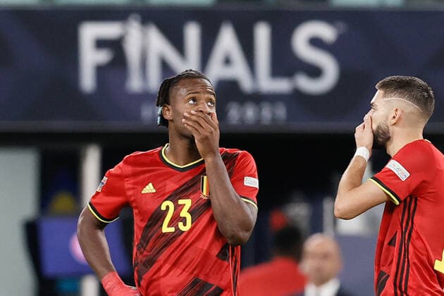 Belgium s players look dejected after a soccer game between Belgian national team, Nationalteam Red Devils and France, the semi-finals of the Nations League, in Torino, Italy, on Thursday 07 October 2021. BRUNOxFAHY  x3109498x