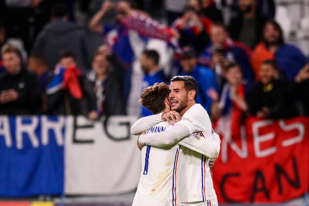 Photo LaPresse - Fabio Ferrari October, 07 2021 Turin, Italy soccer Belgium vs France - Semi-final Nations League - Juventus stadium of Torino In the pic:Theo Hernandez (France)celebrates after goal 2-3 Antoine Griezmann (France)  Copyright: xFabioxFerrari LaPressex