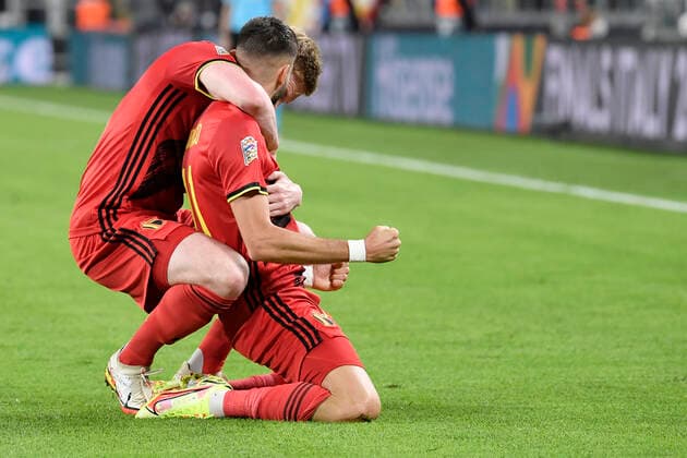 Yannick Carrasco of Belgium celebrates after scoring the goal of 1-0 during the Uefa Nations League semi-final football match between Belgium and France at Juventus stadium in Torino (Italy), October 7th, 2021. Photo Andrea Staccioli Insidefoto andreaxstaccioli