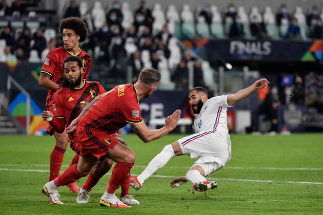 Karim Benzema of France scores the goal of 2-1 during the Uefa Nations League semi-final football match between Belgium and France at Juventus stadium in Torino (Italy), October 7th, 2021. Photo Andrea Staccioli Insidefoto andreaxstaccioli