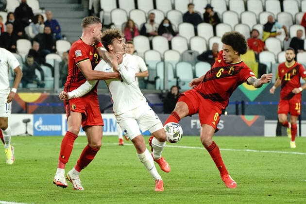 Antoine Griezmann (France) - Toby Alderweireld ((Belgique) - Axel Witsel (Belgique) FOOTBALL : Belgique vs France - League des Nations - Demi Finale - Turin - 07 10 2021 NorbertScanella Panoramic 