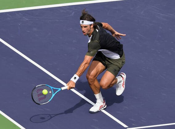 INDIAN WELLS, CA - OCTOBER 07: Feliciano Lopez of Spain hits the ball during a tennis match played on October 7, 2021 at the BNP Paribas Open played at the Indian Wells Tennis Garden in Indian Wells, CA. (Photo by John Cordes Icon Sportswire) TENNIS: OCT 07 BNP Paribas Open Icon506211007050
