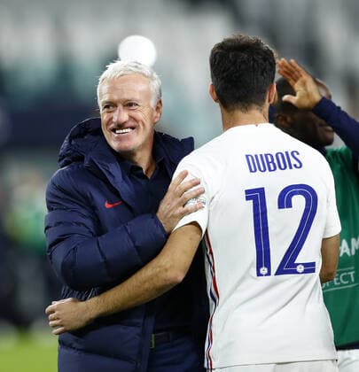 (211008) -- TURIN, Oct. 8, 2021 -- France s head coach Didier Deschamps (L) celebrates at the end of the UEFA Nations League semifinal between Belgium and France in Turin, Italy, Oct. 7, 2021. ( Xinhua) (SP)ITALY-TURIN-UEFA NATIONS LEAGUE-FRANCE VS BELGIUM Str 