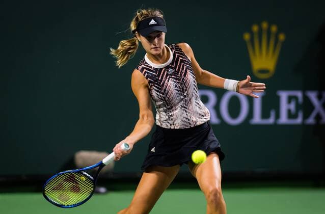 Mandatory Credit: Photo by Rob Prange Shutterstock (12524628ev) Anna Kalinskaya of Russia in action during the first round of the 2021 BNP Paribas Open WTA, Tennis Damen 1000 tennis tournament BNP Paribas Open, Tennis, Day 2, Indian Wells Tennis Garden, California, USA - 07 Oct 2021 BNP Paribas Open, Tennis, Day 2, Indian Wells Tennis Garden, California, USA - 07 Oct 2021 Copyright: xRobxPrange Shutterstockx 12524628ev
