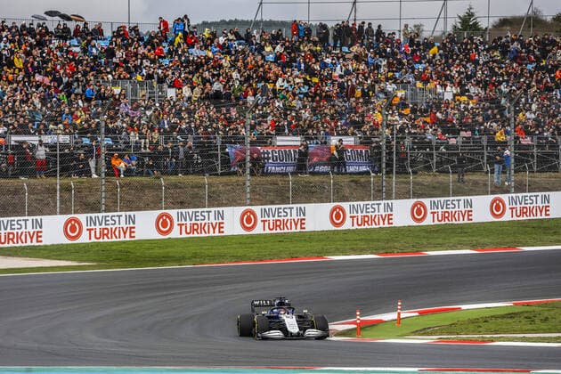 63 RUSSELL George (gbr), Williams Racing F1 FW43B, action during the Formula 1 Rolex Turkish Grand Prix 2021, 16th round of the 2021 FIA Formula One World Championship, WM, Weltmeisterschaft from October 8 to 10, 2021 on the Istanbul Park, in Tuzla, Turkey - F1 - TURKISH GRAND PRIX 2021 DPPI Panoramic  _F2_1190