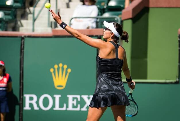 Mandatory Credit: Photo by Rob Prange Shutterstock (12524631e) Garbine Muguruza of Spain in action during the second round at the 2021 BNP Paribas Open WTA, Tennis Damen 1000 tennis tournament BNP Paribas Open, Tennis, Day 4, Indian Wells Tennis Garden, California, USA - 09 Oct 2021 BNP Paribas Open, Tennis, Day 4, Indian Wells Tennis Garden, California, USA - 09 Oct 2021 Copyright: xRobxPrange Shutterstockx 12524631e