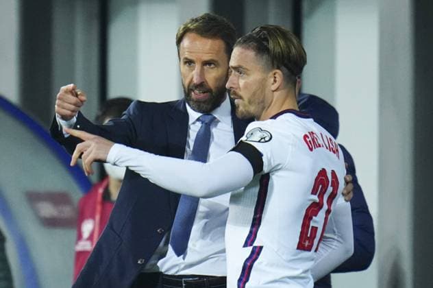 Mandatory Credit: Photo by Javier Garcia Shutterstock (12530028ak) England manager Gareth Southgate sends on Jack Grealish of England Andorra v England, FIFA World Cup, WM, Weltmeisterschaft, Fussball 2022 Qualifying, Group I, Football, Estadi Nacional, Andorra la Vella, Andorra - 09 Oct 2021 EDITORIAL USE ONLY No use with unauthorised audio, video, data, fixture lists, club league logos or live services. Online in-match use limited to 120 images, no video emulation. No use in betting, games or single club league player publications. Andorra v England, FIFA World Cup 2022 Qualifying, Group I, Football, Estadi Nacional, Andorra la Vella, Andorra - 09 Oct 2021 EDITORIAL USE ONLY No use with unauthorised audio, video, data, fixture lists, club league logos or live services. Online in-match use limited to 120 images, no video emulation. No use in betting, games or single club league player publications. Copyright: xJavierxGarcia Shutterstockx 12530028ak
