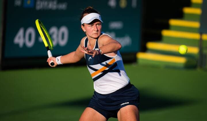 Mandatory Credit: Photo by Rob Prange Shutterstock (12524631fq) Barbora Krejcikova of the Czech Republic in action during the second round at the 2021 BNP Paribas Open WTA, Tennis Damen 1000 tennis tournament BNP Paribas Open, Tennis, Day 4, Indian Wells Tennis Garden, California, USA - 09 Oct 2021 BNP Paribas Open, Tennis, Day 4, Indian Wells Tennis Garden, California, USA - 09 Oct 2021  Copyright: xRobxPrange Shutterstockx 12524631fq