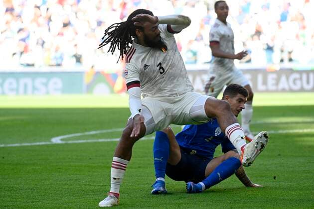 Torino, Italy - October 10 : Jason Denayer defender of Belgium during to the UEFA Nations League Finals 2021 Third Place match between Italy and Belgium on October 10, 2021 in Torino, Italy, 10 10 2021 ( Italy v Belgium UEFA Nations League Third Place Match PhotoNews Panoramic 