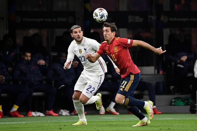 Theo Hernandez of France and Mikel Oyarzabal of Spain during the Uefa Nations League final football match between Spain and France at San Siro stadium in Milano (Italy), October 10th, 2021. Photo Andrea Staccioli Insidefoto andreaxstaccioli