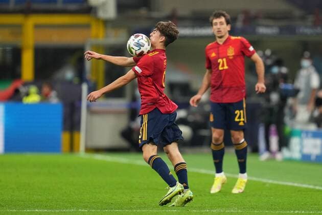 Mandatory Credit: Photo by Bagu Blanco Pressinphoto Shutterstock (12532184aq) Pablo Martin Paez Gavira Gavi Spain V France, UEFA Nations League 2021, Final. Football, San Siro Stadium, Milan, Italy - 10 Oct 2021 Editorial use only Spain V France, UEFA Nations League 2021, Final. Football, San Siro Stadium, Milan, Italy - 10 Oct 2021 Editorial use only  Copyright: xBaguxBlanco Pressinphoto Shutterstockx 12532184aq