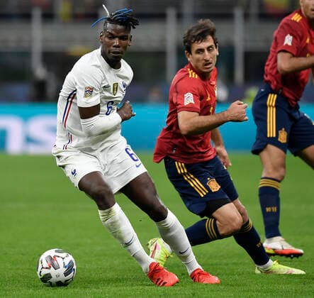 Paul Pogba of France and Mikel Oyarzabal of Spain during the Uefa Nations League final football match between Spain and France at San Siro stadium in Milano (Italy), October 10th, 2021. Photo Andrea Staccioli Insidefoto andreaxstaccioli