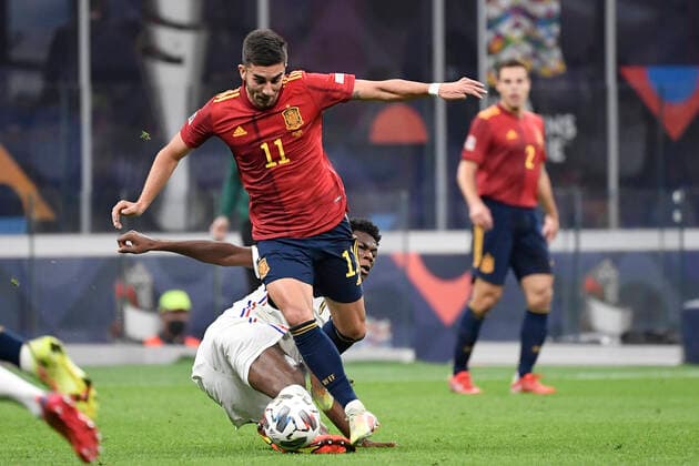 Ferran Torres of Spain and Aurelien Tchouameni of France during the Uefa Nations League final football match between Spain and France at San Siro stadium in Milano (Italy), October 10th, 2021. Photo Andrea Staccioli Insidefoto andreaxstaccioli