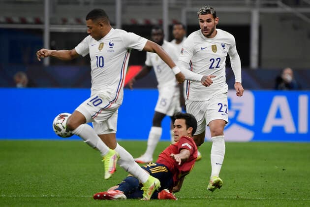 Kylian Mbappe of France and Eric Garcia of Spain during the Uefa Nations League final football match between Spain and France at San Siro stadium in Milano (Italy), October 10th, 2021. Photo Andrea Staccioli Insidefoto andreaxstaccioli