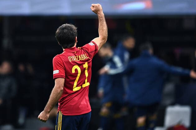 Mg Milano 10 10 2021 - Uefa Nations League Spagna-Francia foto Matteo Gribaudi Image nella foto: esultanza gol Mikel Oyarzabal 