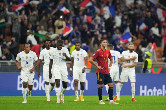 ESP: Spain - France. UEFA Nations League 2021 Final Karim Benzema of France celebrates his goal with his teammates during the UEFA Nations League match between Spain and France played at San Siro Stadium on October 10, 2021 in Milan, Italy. kpng Copyright: xPRESSINPHOTOx PS_211010_024