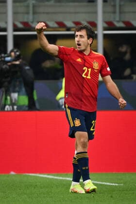 Photo LaPresse - Massimo Paolone October, 10 2021 Milan, Italy soccer Spain vs France - Nations League Final Season 2020 2021 - San Siro Stadium of Milan. In the pic: Mikel Oyarzabal (Spain) celebrates after scoring goal 1-0  Copyright: xMassimoxPaolone LaPressex